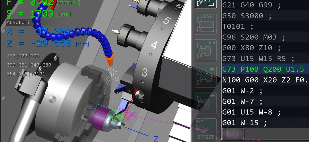 CNC Lathe Simulator Pro turning simulation view